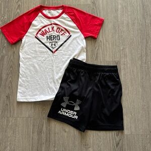 Under Armour New Graphic Tee Sz.7 $ Under Armour Black Loose Shorts Sz. YS (6-7)